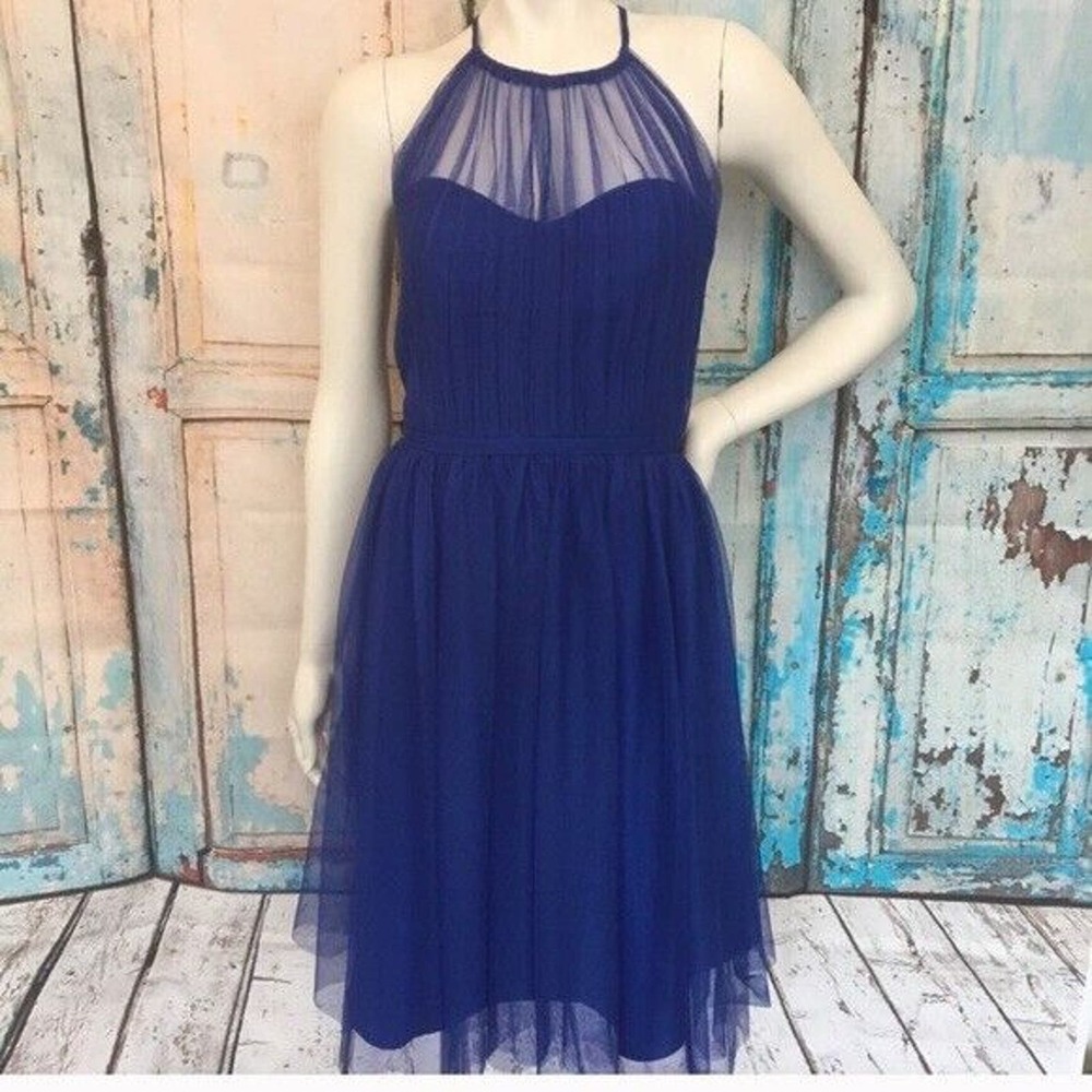 Monique Lhuillier Bridesmaids Blue Tulle Knee Length Cocktail Dress Size 10